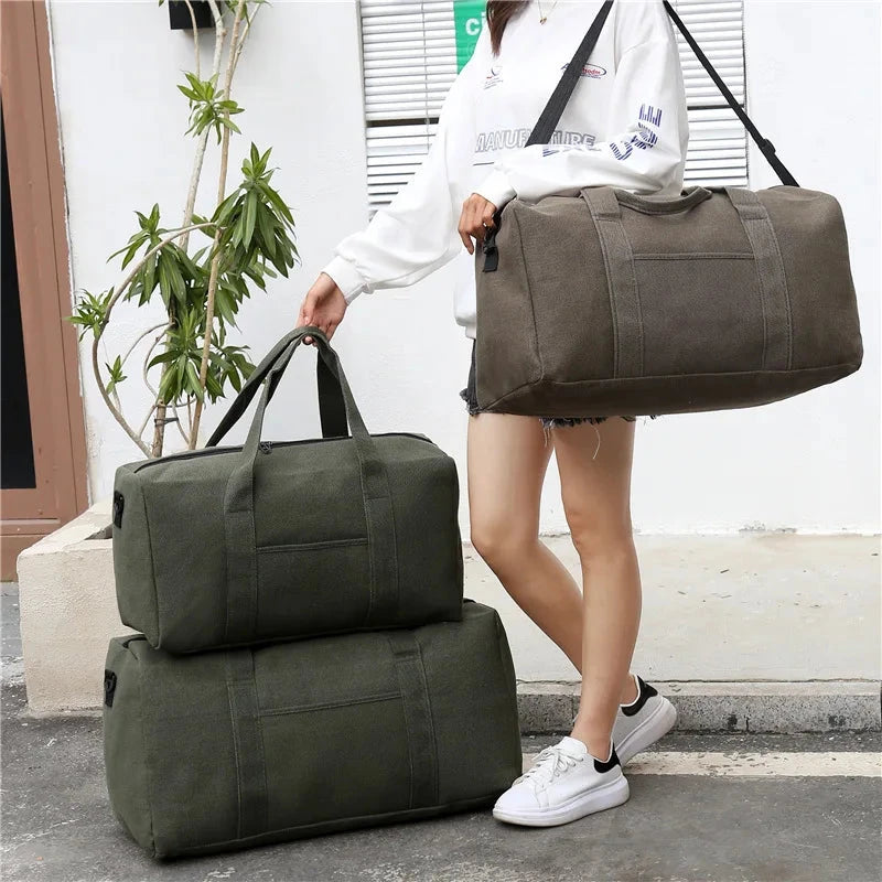 Men Folding Travel Bag Large Capacity Canvas Unisex Luggage GlowCart