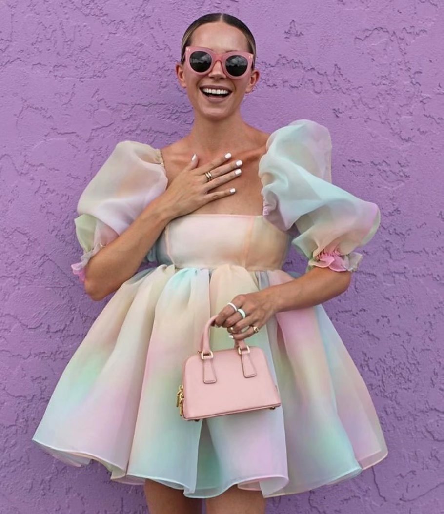 Women Puff Sleeve Tulle Tutu Princess Dress Square Collar GlowCart