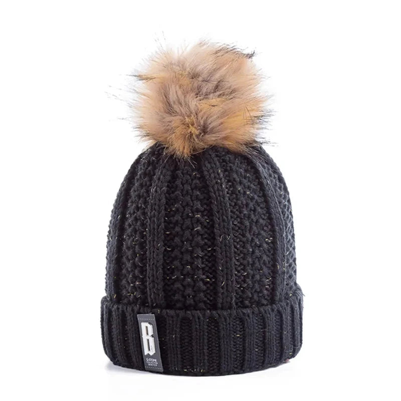 New Women Hat High Quality Add Fur Lined Pompoms Winter Hat GlowCart