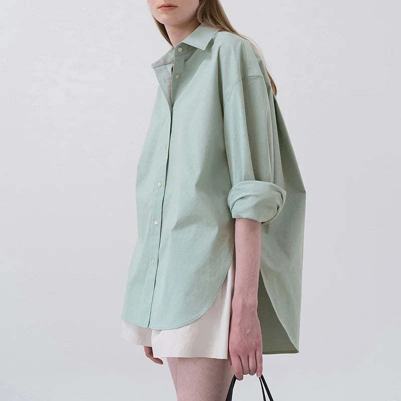 100% Cotton Women's Shirt 2024 Autumn New Solid Color Button GlowCart