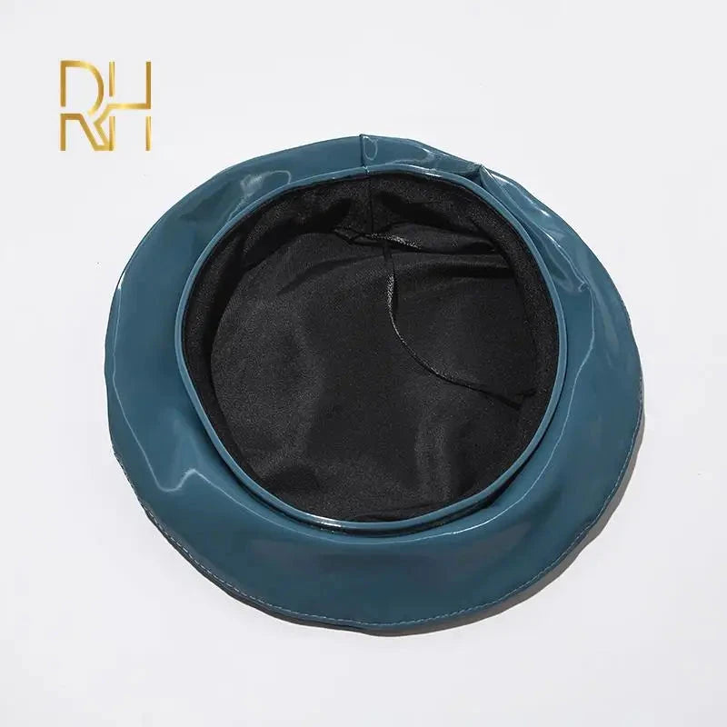 Lady mirror PU leather painter caps casual hat fashion GlowCart