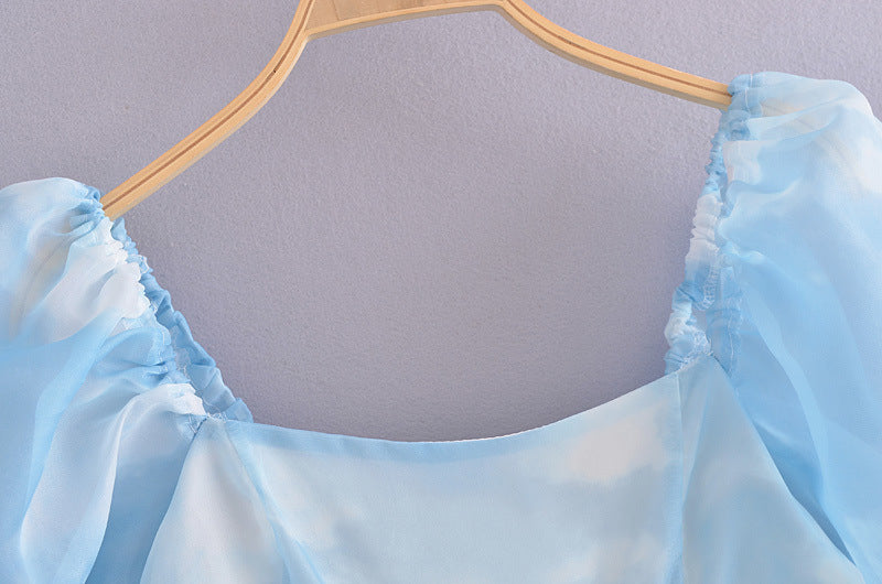 Women Puff Sleeve Tulle Tutu Princess Dress Square Collar GlowCart