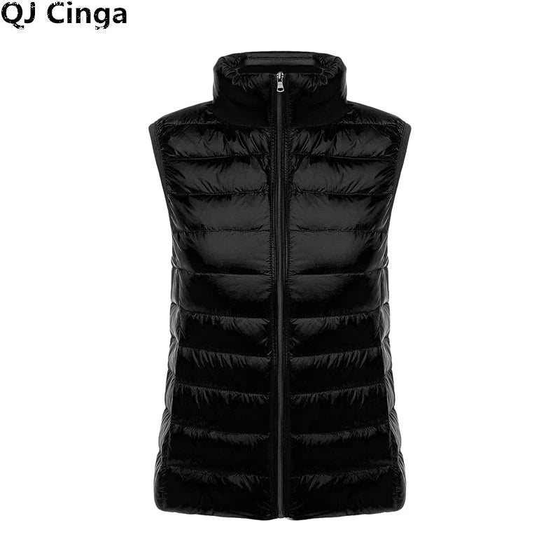 White Stand Collar Women's Sleeveless Down Vest Coat Winter GlowCart