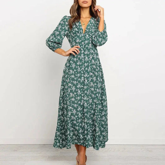 Women's Summer Bohemian Floral Print Long Maxi Dress Retro GlowCart