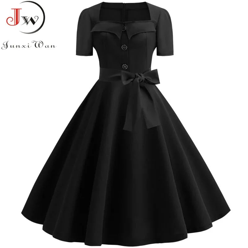Women Square Collar Elegant Vintage Summer Dress Short GlowCart