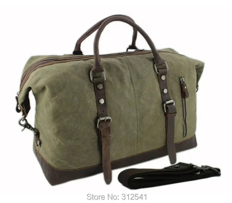 Vintage military Canvas Leather men travel bags Carry on GlowCart