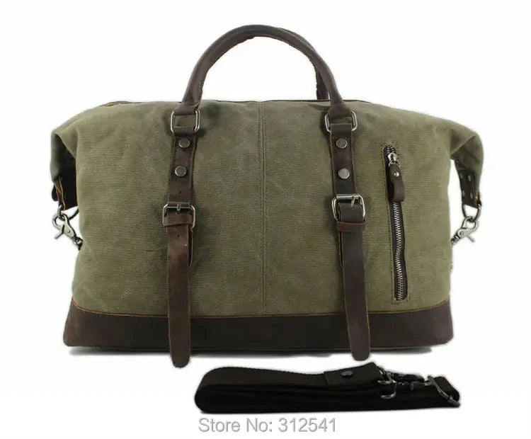 Vintage military Canvas Leather men travel bags Carry on GlowCart