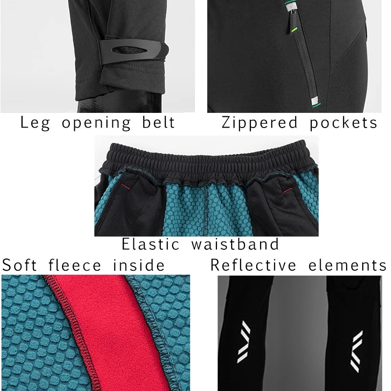 ROCKBROS Winter Warm Bike Pants Outdoor Sport Thermal Fleece Bicycle Long Trousers Waterproof Running MTB Road Cycling Pants GlowCart