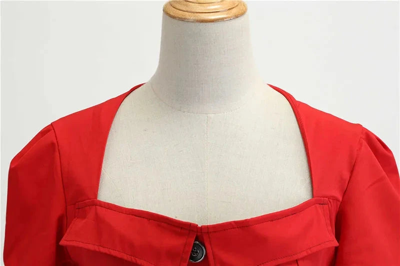 Women Square Collar Elegant Vintage Summer Dress Short GlowCart