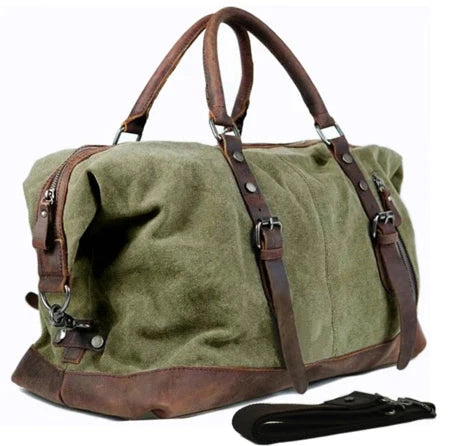 Vintage military Canvas Leather men travel bags Carry on GlowCart
