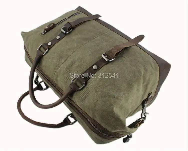 Vintage military Canvas Leather men travel bags Carry on GlowCart