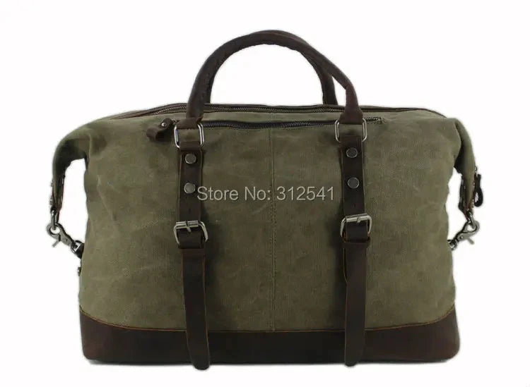 Vintage military Canvas Leather men travel bags Carry on GlowCart