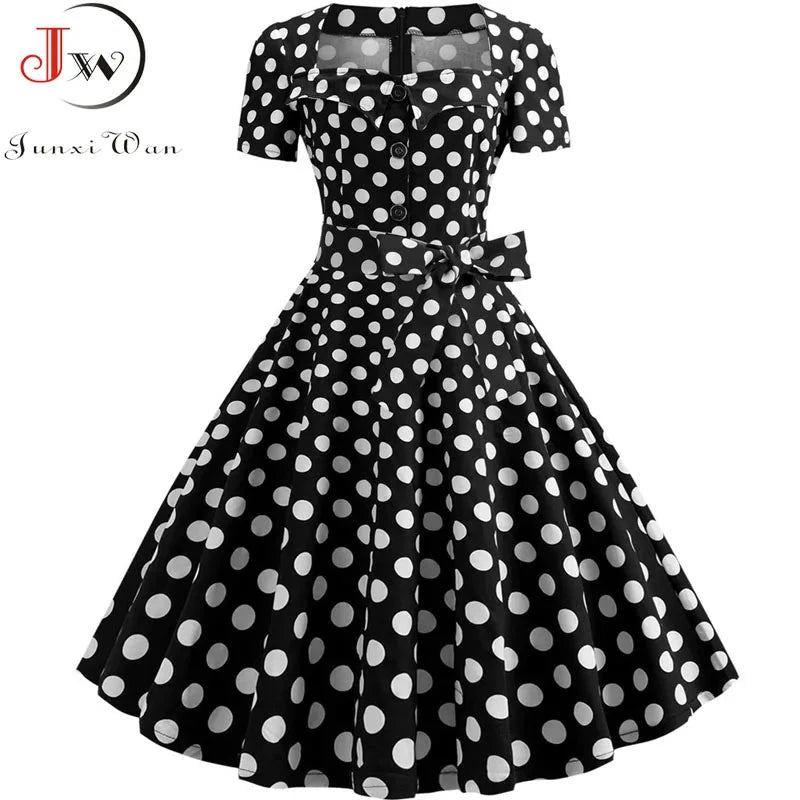 Women Square Collar Elegant Vintage Summer Dress Short GlowCart
