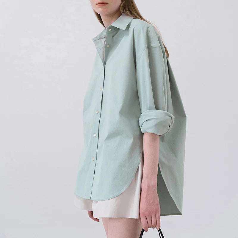 100% Cotton Women's Shirt 2024 Autumn New Solid Color Button GlowCart