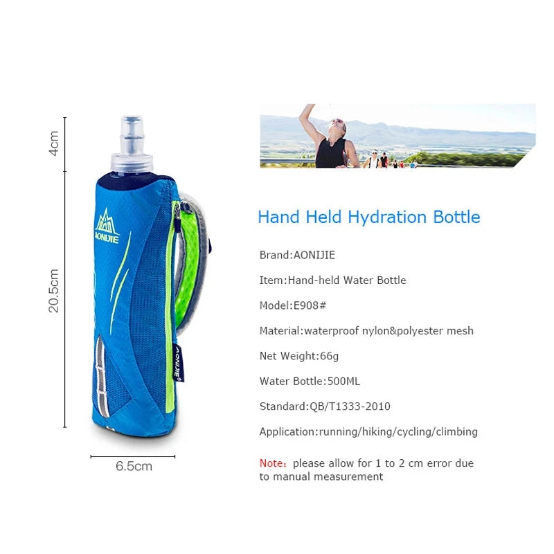 AONIJIE E908 500ml Running Hand-held Water Bottle Kettle Holder Wrist Storage Bag Hydration Pack Hydra Fuel Soft Flask Marathon GlowCart