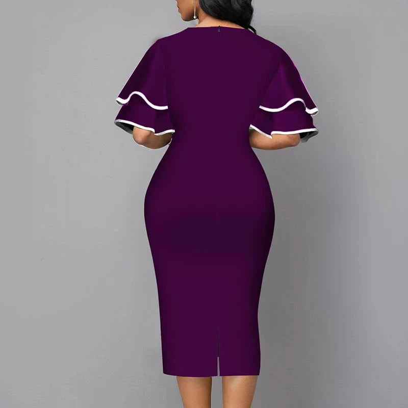 Elegant Women Dress 2021 Summer Fashion V Neck Short Sleeve GlowCart