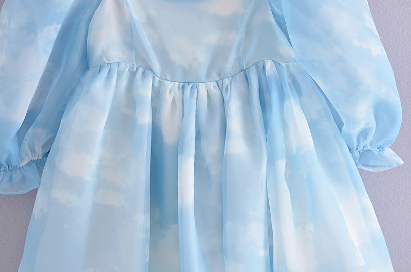 Women Puff Sleeve Tulle Tutu Princess Dress Square Collar GlowCart