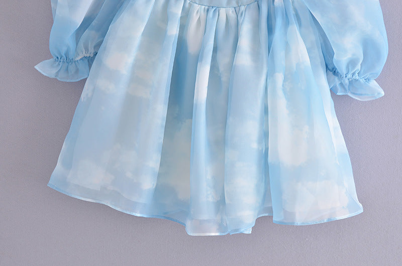 Women Puff Sleeve Tulle Tutu Princess Dress Square Collar GlowCart