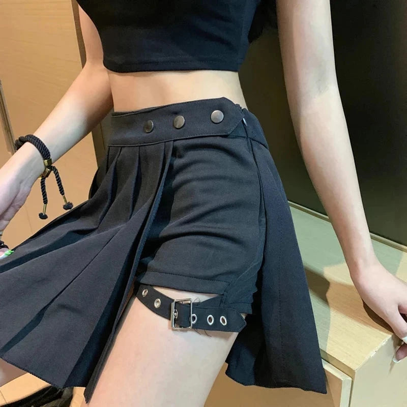 Sexy Gothic Women Skirt High Waist Pleated Punk  Black GlowCart