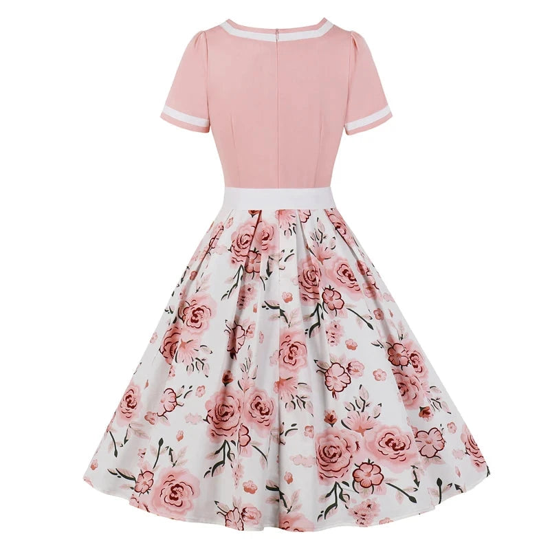 Tonval Vintage 50s Ladies Floral Pleated Rockabilly Dress GlowCart