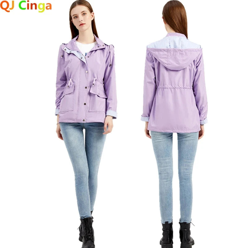 Purple Hooded Jacket for Spring 2025 Women's Office Fashion GlowCart
