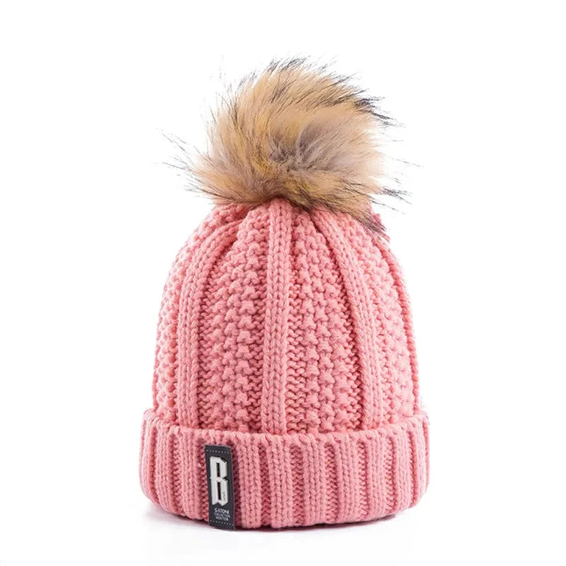 New Women Hat High Quality Add Fur Lined Pompoms Winter Hat GlowCart