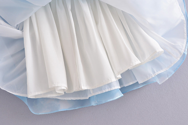 Women Puff Sleeve Tulle Tutu Princess Dress Square Collar GlowCart