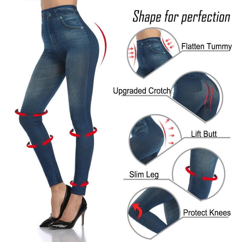 Miss Moly Fashion Slim Women Leggings Faux Denim Jeans GlowCart