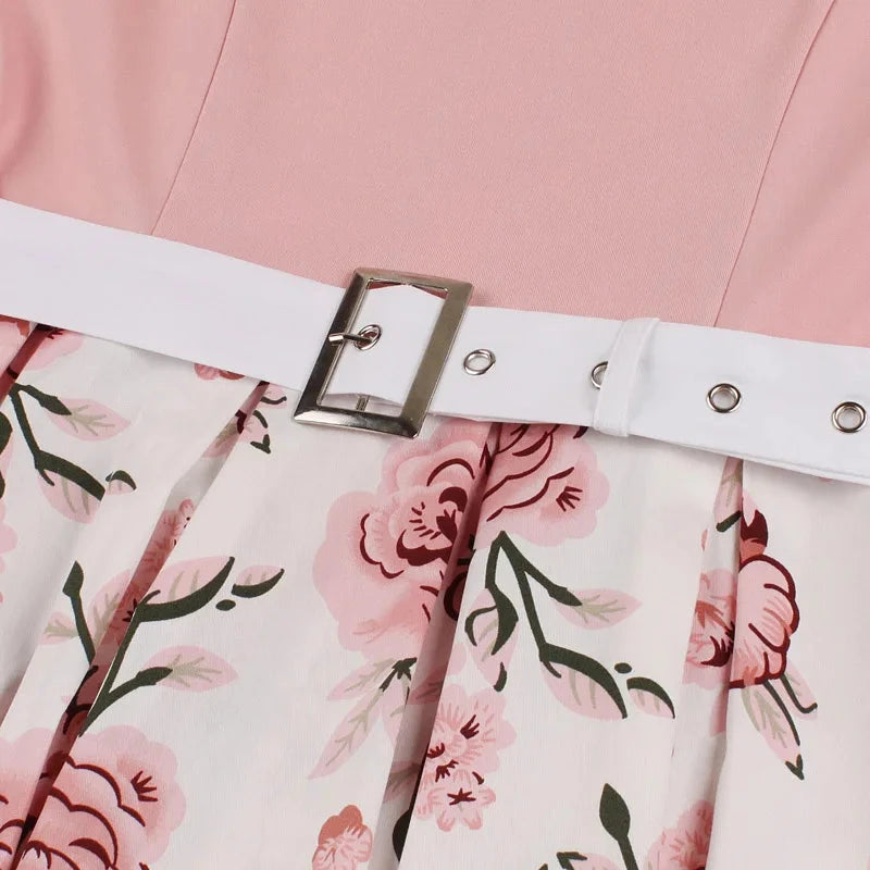 Tonval Vintage 50s Ladies Floral Pleated Rockabilly Dress GlowCart