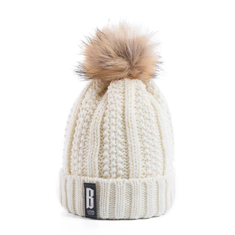 New Women Hat High Quality Add Fur Lined Pompoms Winter Hat GlowCart