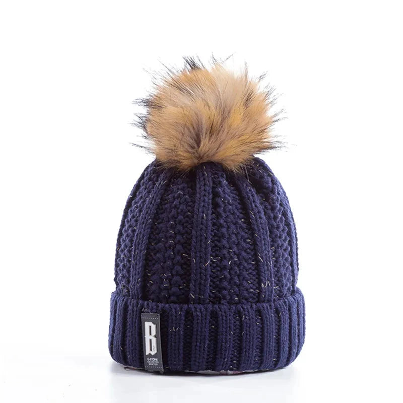 New Women Hat High Quality Add Fur Lined Pompoms Winter Hat GlowCart