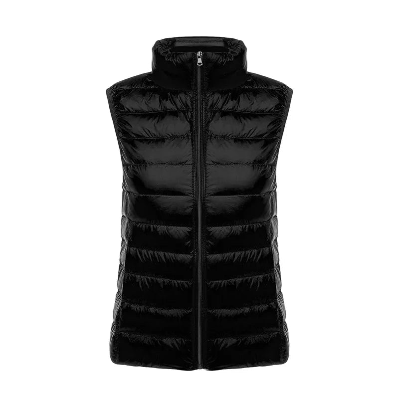 White Stand Collar Women's Sleeveless Down Vest Coat Winter GlowCart