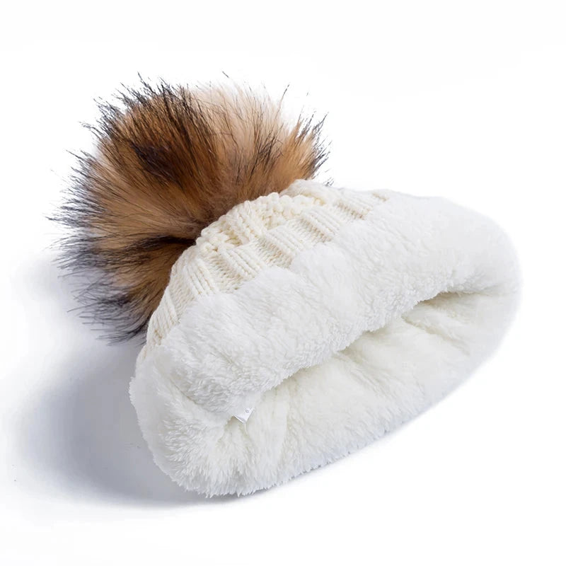 New Women Hat High Quality Add Fur Lined Pompoms Winter Hat GlowCart