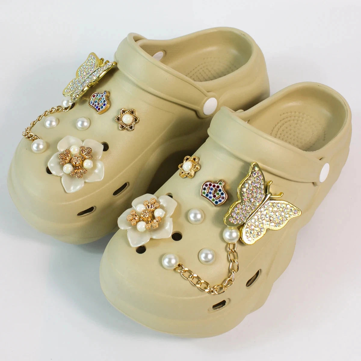 Women DIY Silver Butterfly-Knot Fashion Bow Decor Clogs GlowCart