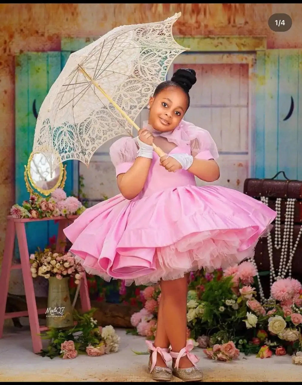 Pink Ball Gown Flower Girl Dresses Customized Tulle Tiered GlowCart