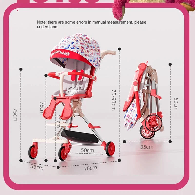 Portable Baby Stroller Foldable Dual-directional Push Sit or Lie Down High View Baby and Children's Walking Companion Cup Holder GlowCart