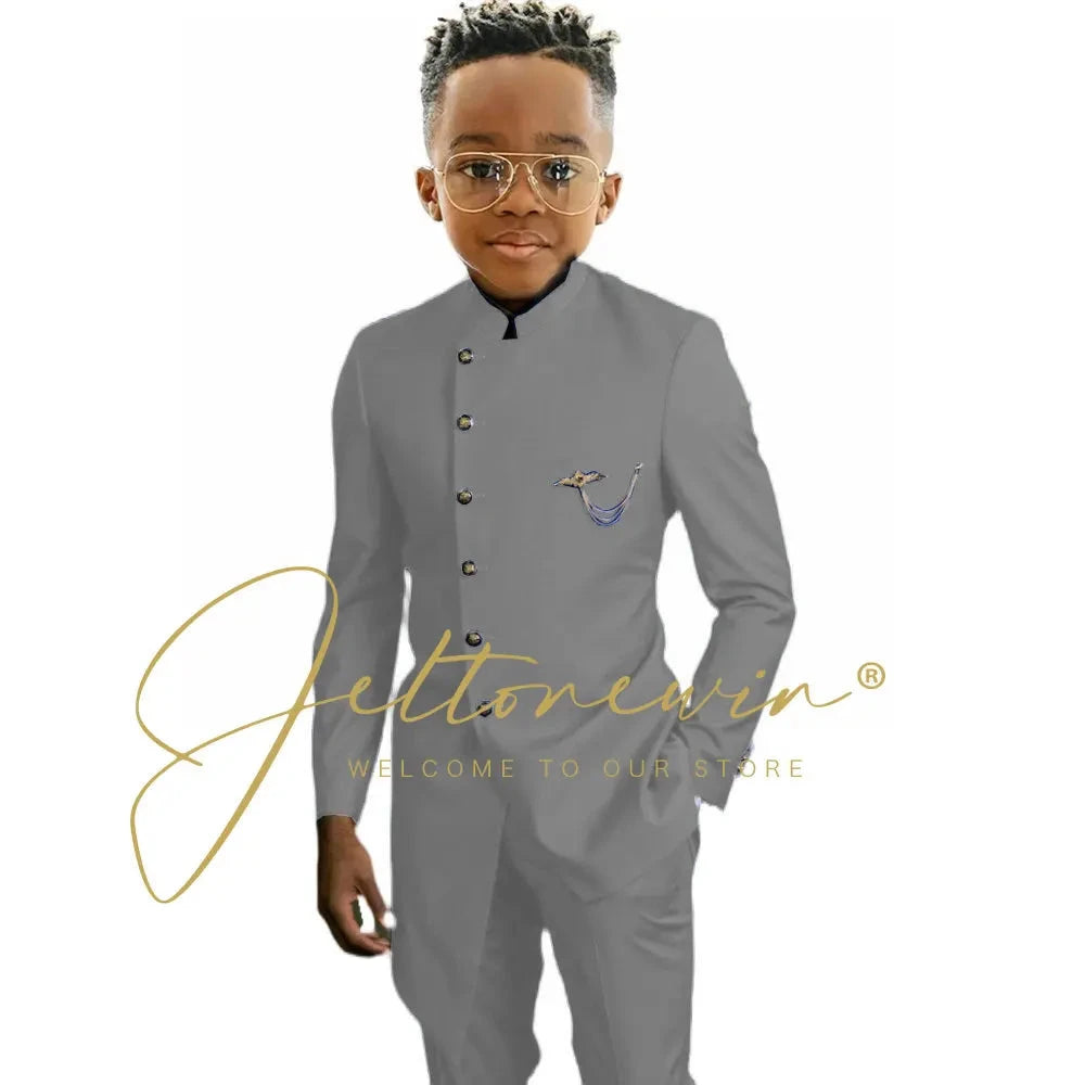 Royal Blue African Design Boys Suits Set For Wedding Formal Tuxedo Kids Costume Piano Performance Children Tailor Made GlowCart