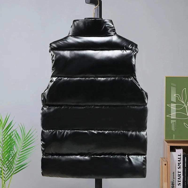 Fashion Glossy vest Mens Sleeveless Jacket Winter Casual GlowCart