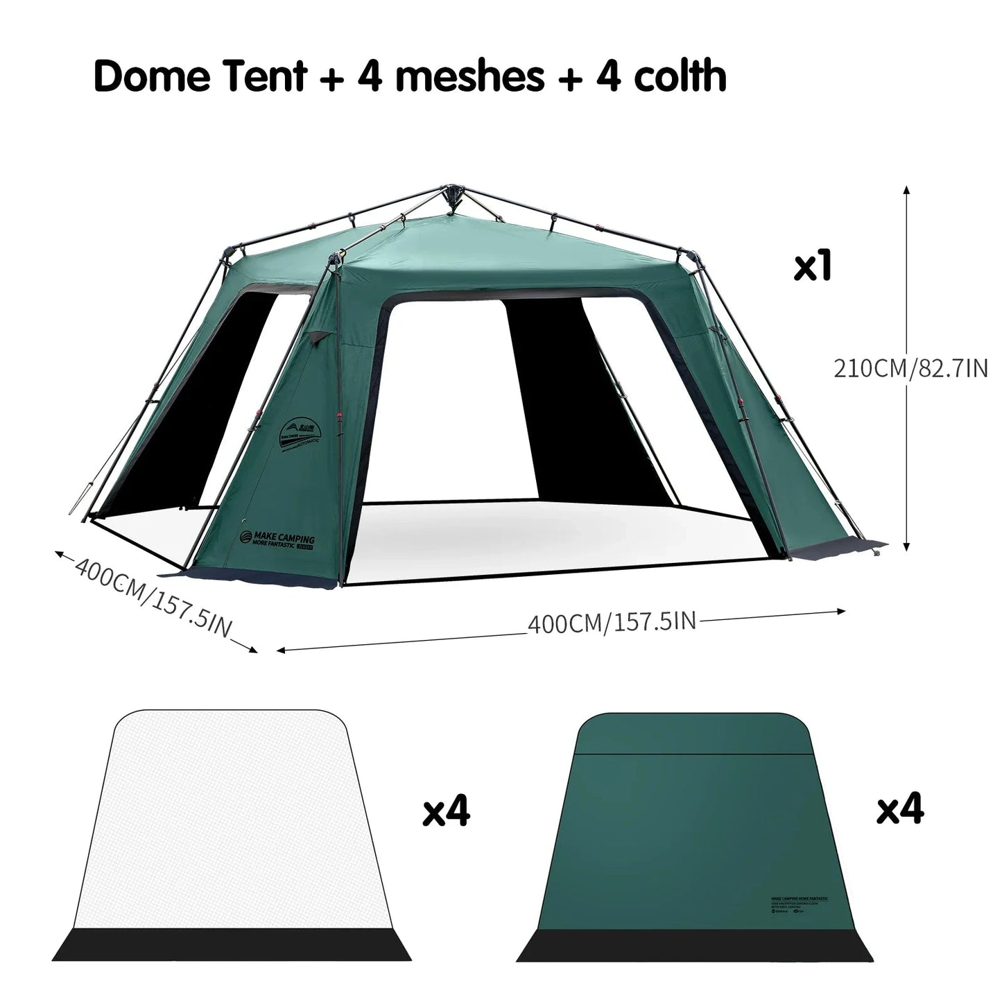 BISINNA 6-8 Persons One-touch Dome Tent Vinyl Coated Canopy GlowCart