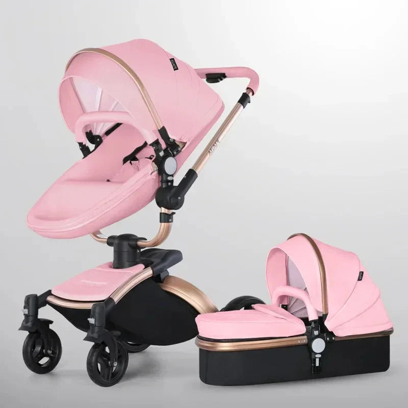 Landscape baby carriage PU leathe Baby stroller 3in1 Two-way High r Foldable shock-absorbing eggshell stroller 2in1 GlowCart