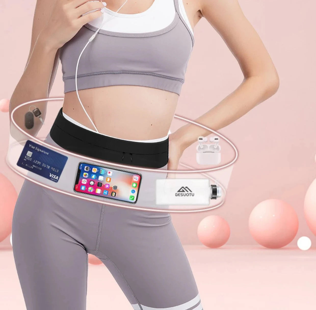 Running Belt Waist Bag with Water Bottle Women Sports Fanny Pack Men Phone Pouch Jogging Gym Bags Hydration Run Accessories GlowCart