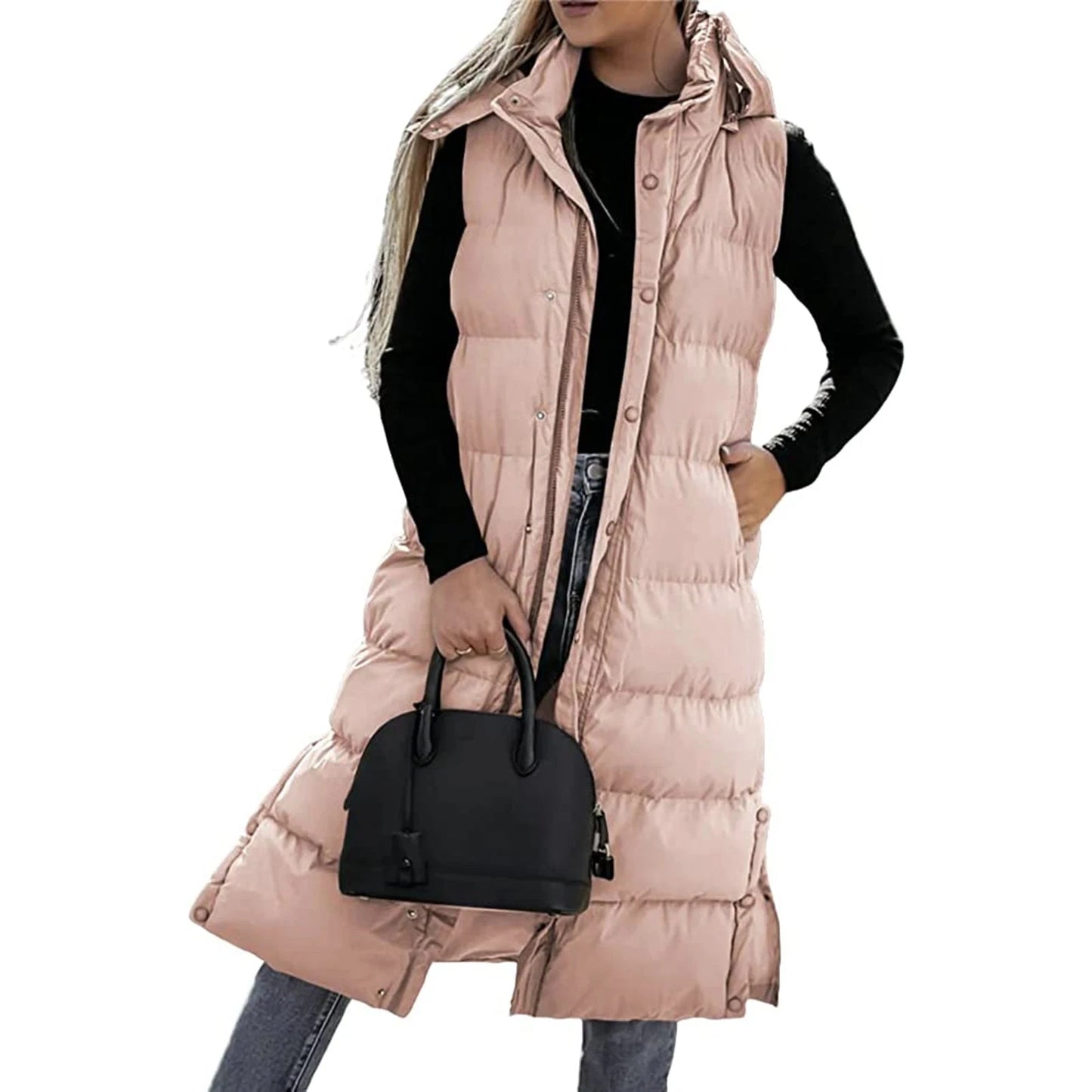 Women s Quilted Puffer Vest with Hood Sleeveless Zip-Up GlowCart