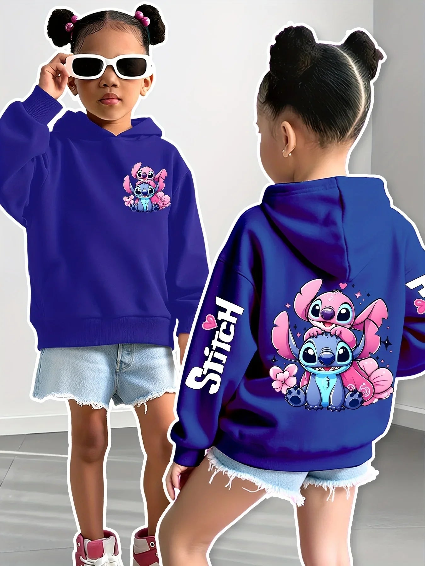 2025 Disney Hoodies Fashion Stitch Angel Monster Pocket Sweatshirt Pullover Cute Hoodies Girls Kids Sweatshirt Cartoon Tops Y2k GlowCart