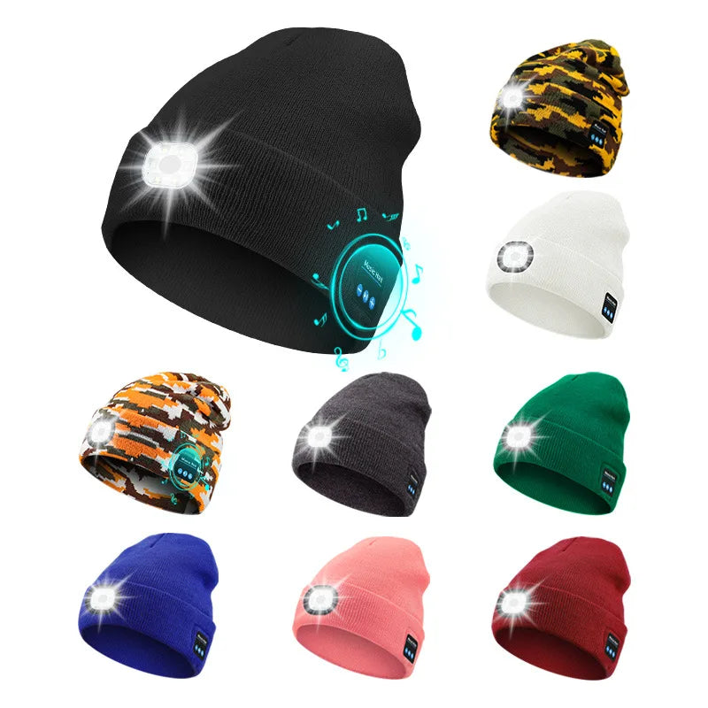 Can be equipped with Wireless Bluetooth music knitted hat new outdoorledlighting rechargeable detachable luminous sleeve cap GlowCart