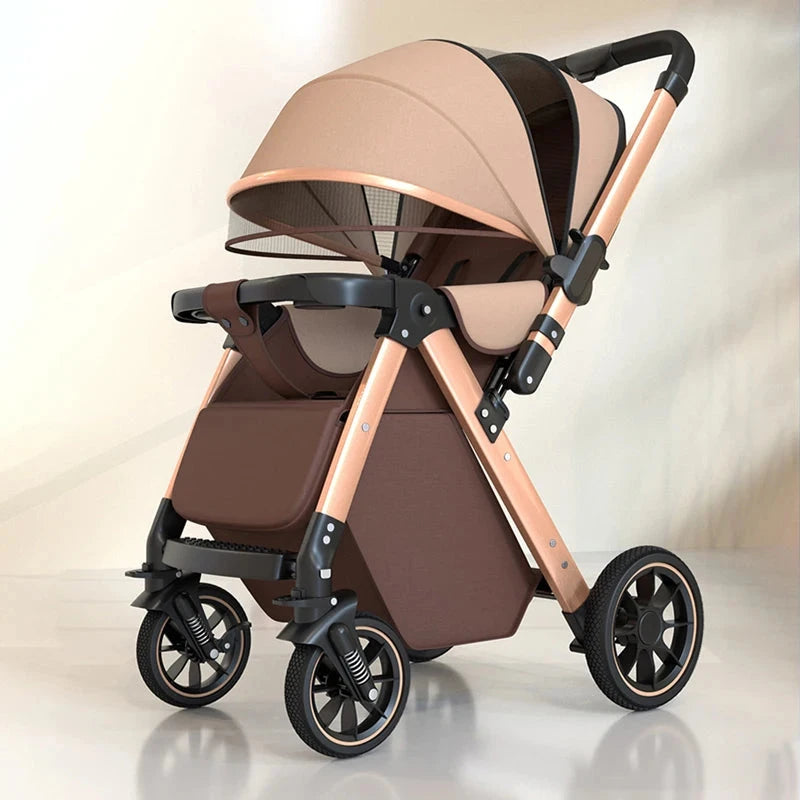 Luxury Baby Stroller Can Sit and Lie Down High Landscape Lightweight One Button Folding Two-way Push Four Wheel Shock Absorption GlowCart