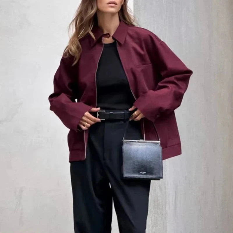 MUJER Zipper Bomber Jackets for Women Fall Outerwears GlowCart