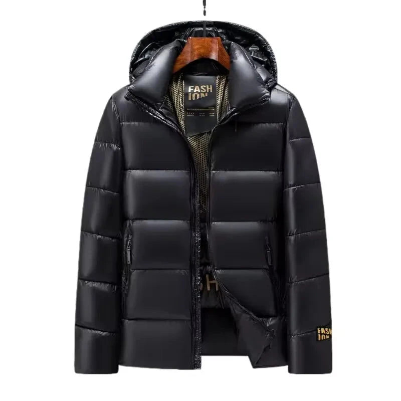 Mens Winter Puffer Jacket Black Warm Thickened Hooded Down GlowCart