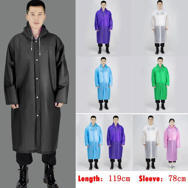 Mens Womens Waterproof Raincoats Long Jacket EVA Button GlowCart