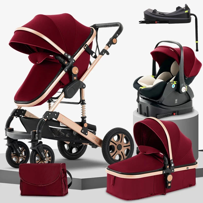 3 in 1 Baby Stroller,Baby Travel System,Baby Carriage 3in1 with Isofix Base,Foldable Newborn Pram,Reversible Standard Stroller GlowCart
