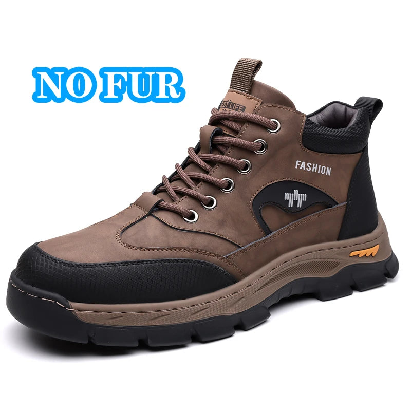 Men's Lace-Up High Top Shoes Fashion Leather Casual Shoes for Man Outdoor Motorcycle Boots Male Ankle Botas Warm Walking Boots GlowCart